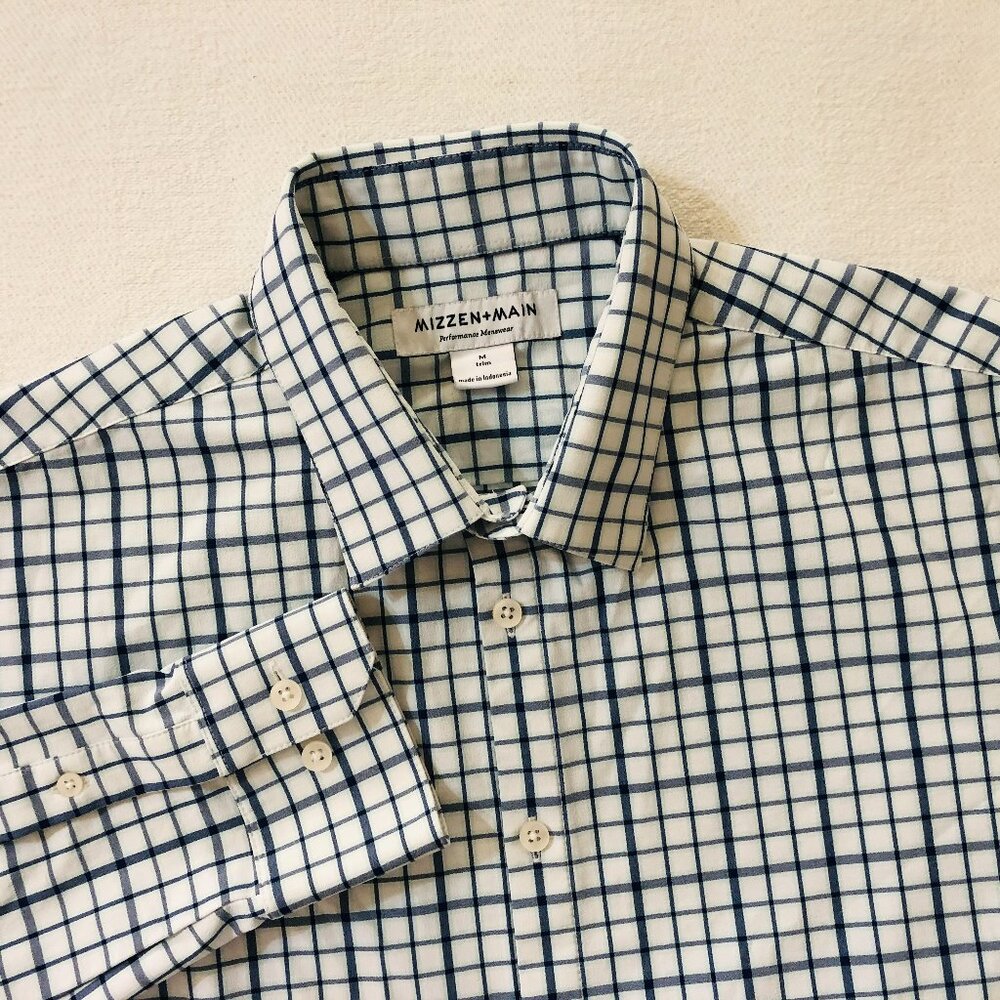 Mizzen Main Men's Size Medium Trim Fit Blue Plaid Button Up Long Sleeve Shirt